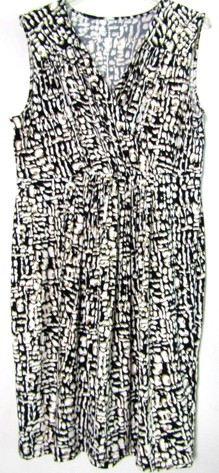 Charter Club Black Brown White Print Sleeveless V Neck Knit Sheath Dress XL