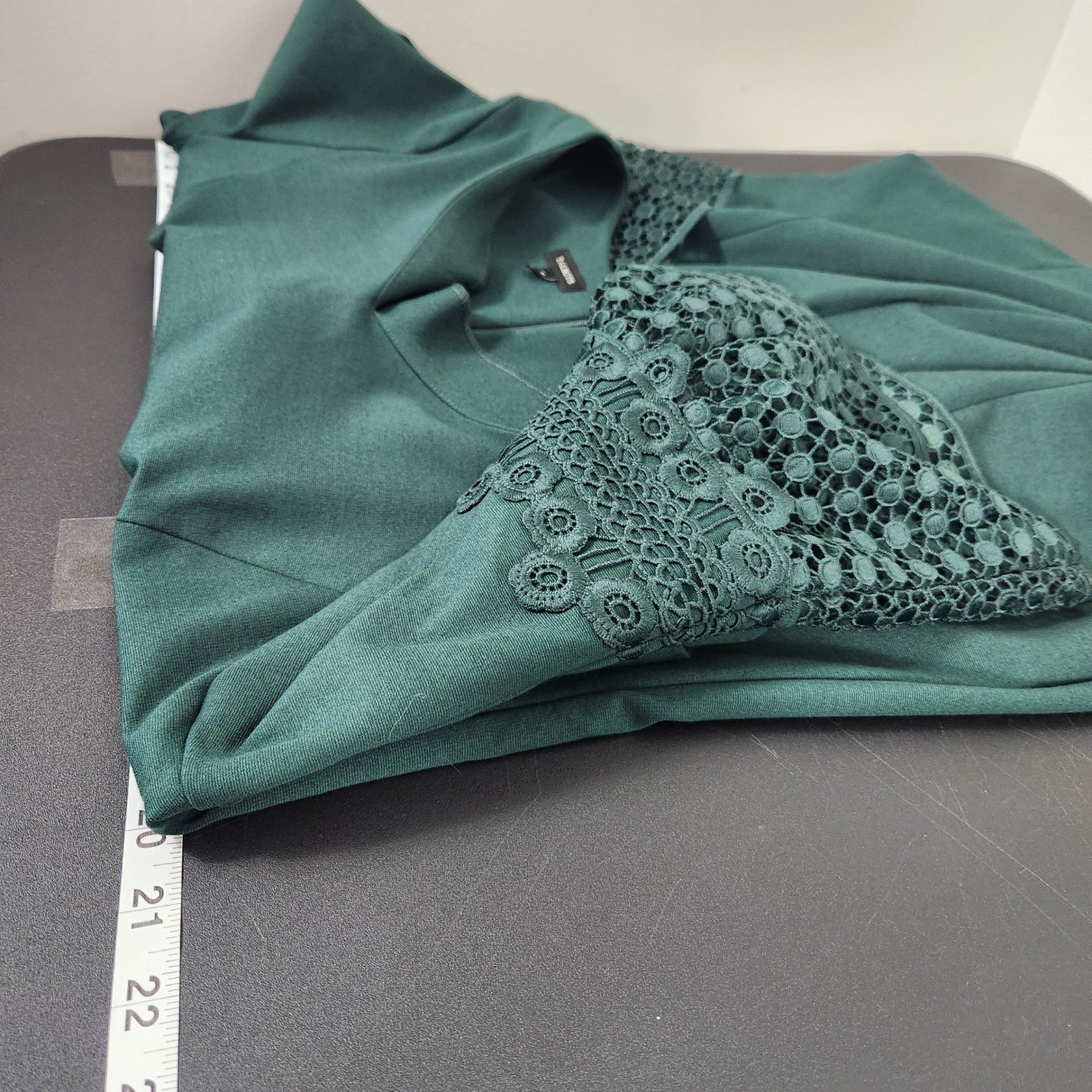 Talbots Womens Green Lace Cuff V-Neck Sheath Dress Size 14 Ponte Knit Holiday