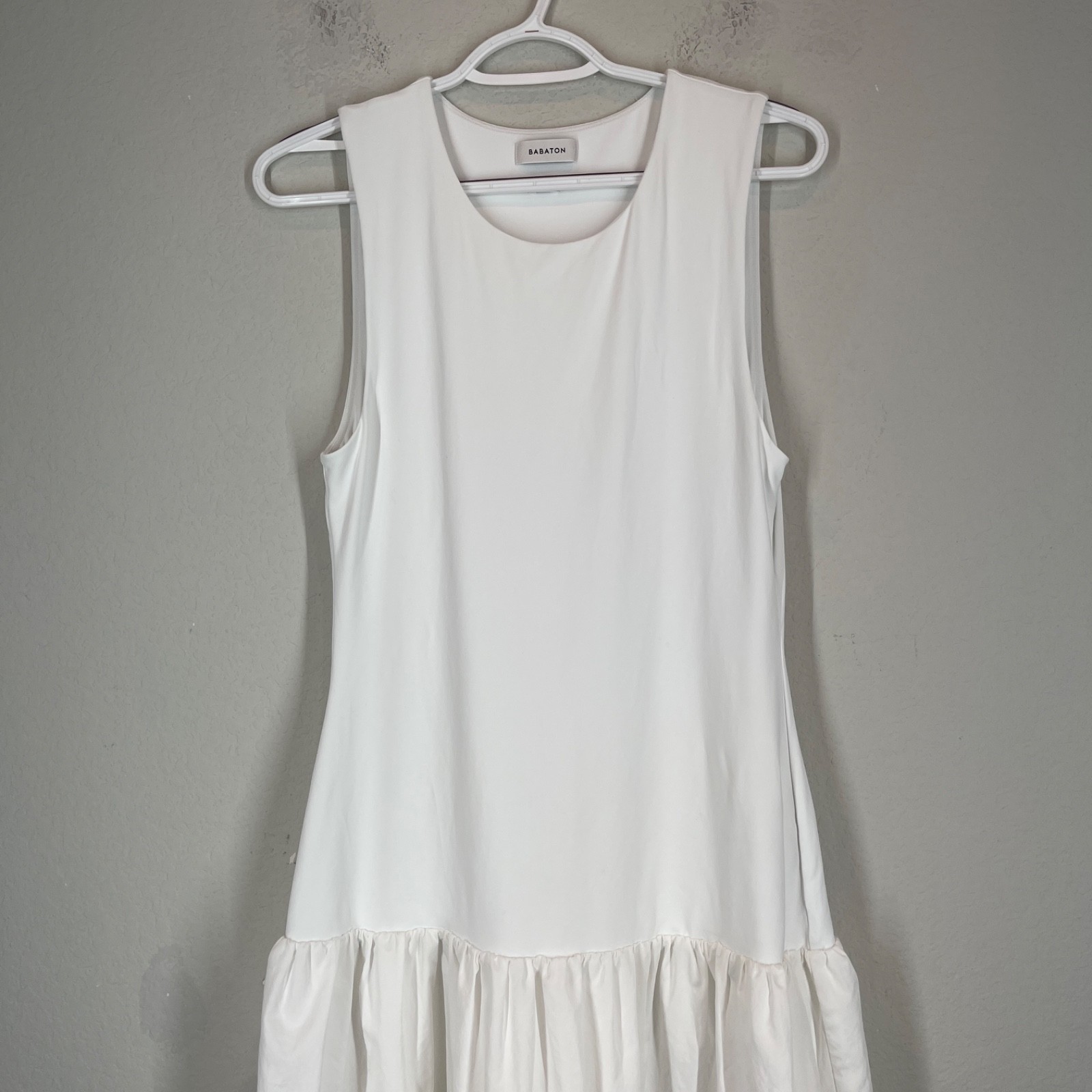 Babaton Aritzia Wordly Poplin Midi Dress Women’s Size L White Drop Waist Lined