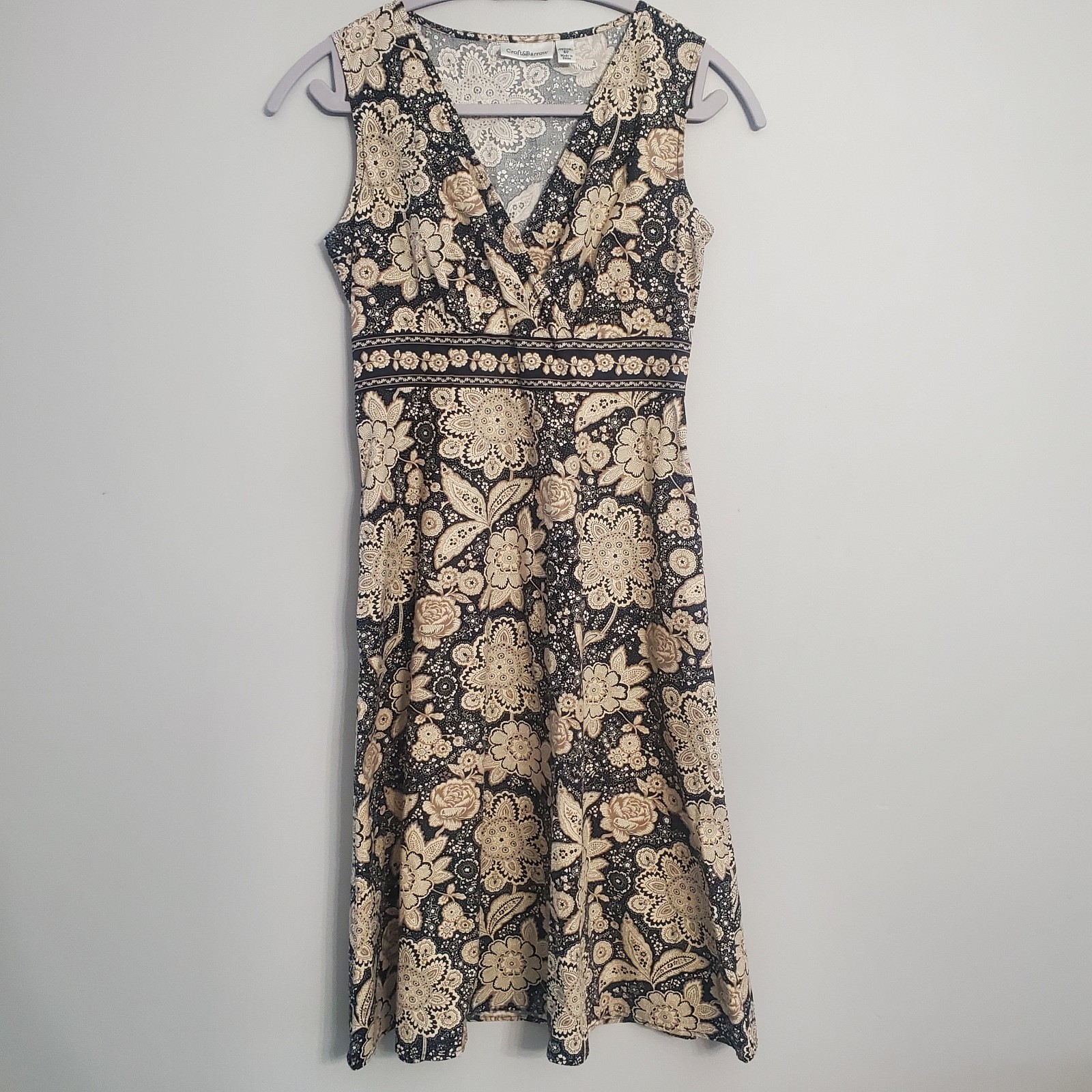 Croft & Barrow Black Brown & Beige Floral Sleeveless Dress Sz 6P Resortwear