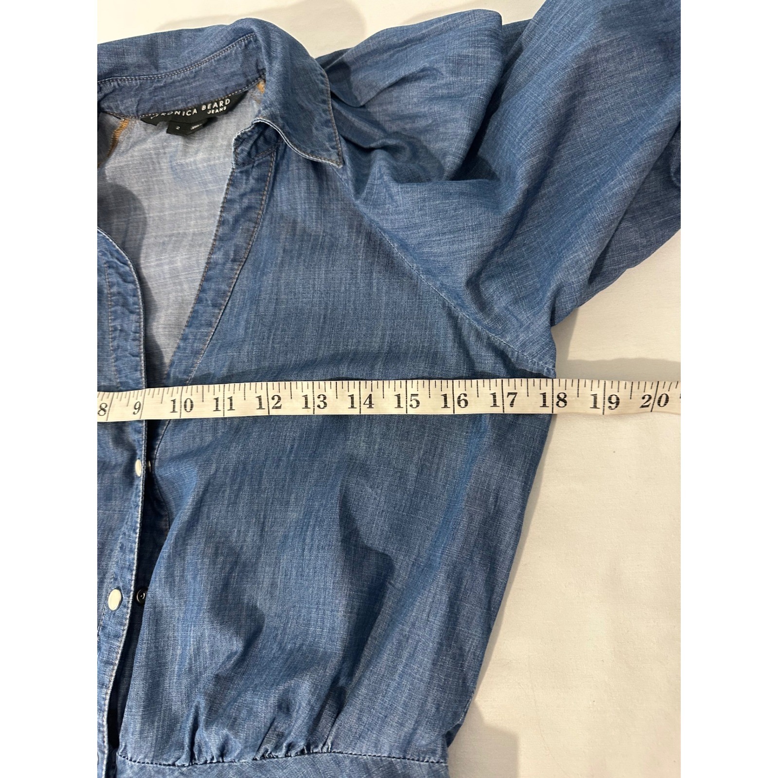 Veronica Beard Allie Blue Chambray Ruched Button Front Mini Dress Size 2