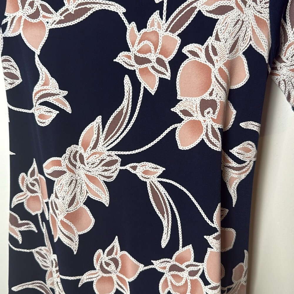 SJS Floral Shift Dress Blue Pink Stretch Casual Women’s size S