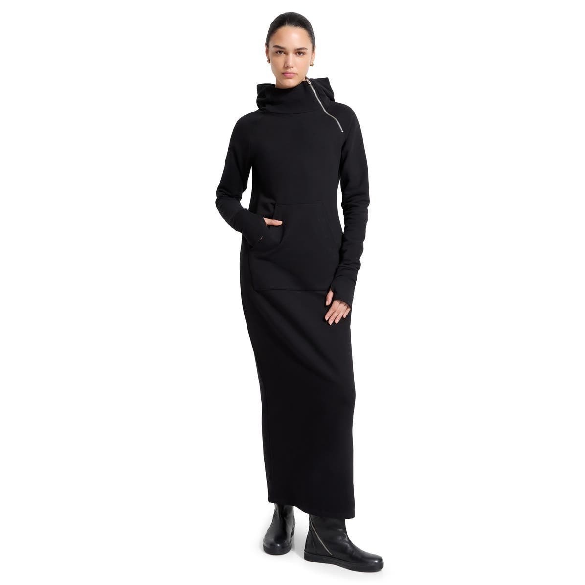 Marcella Tompkins French Terry Cotton Black Hoodie Travel Maxi Dress Size Medium