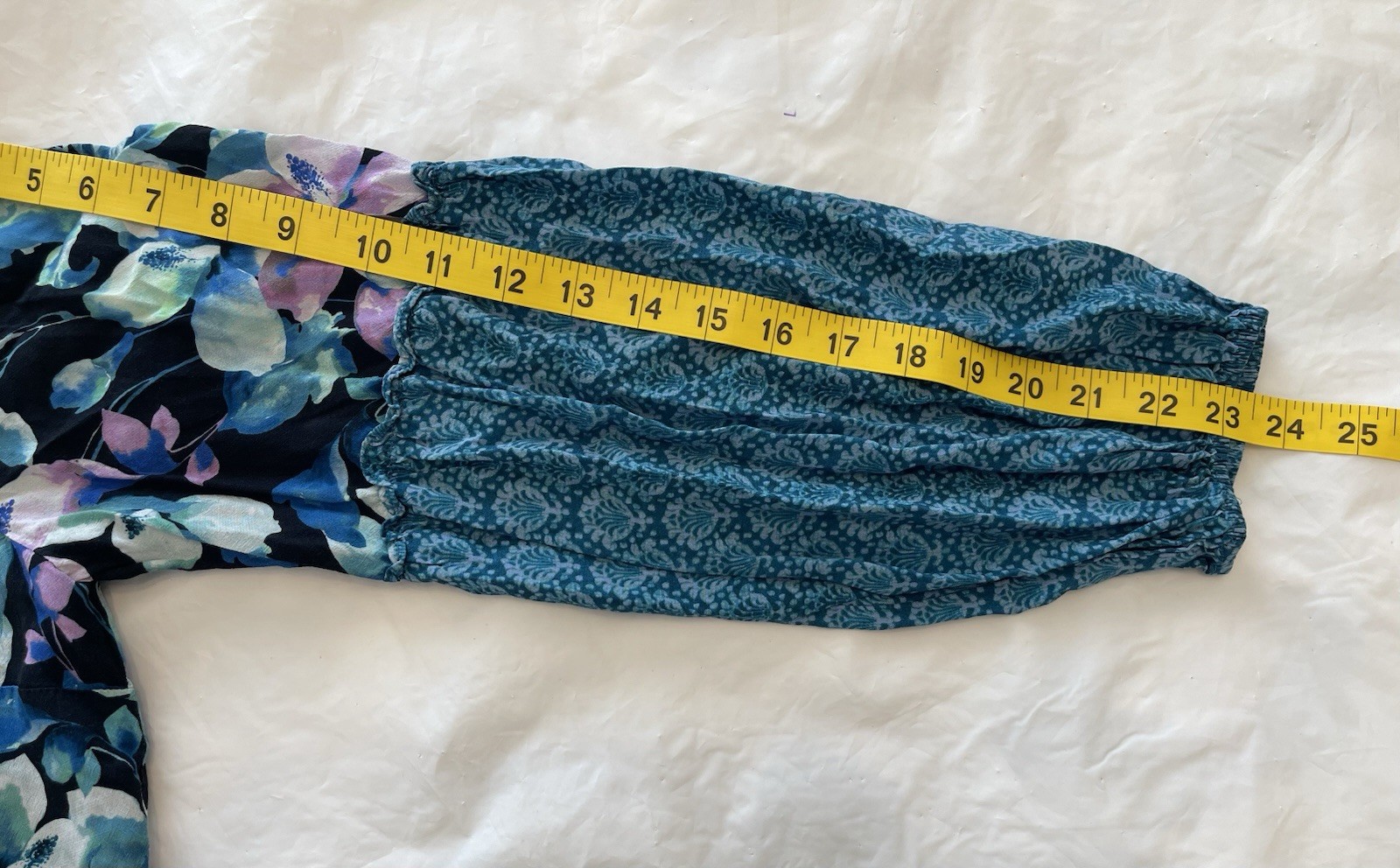 Soft Surroundings Night Bloom Tiered Boho Dress L Patchwork Blue Block Print