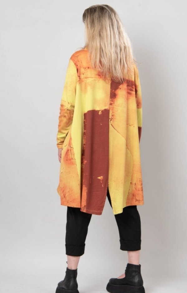 MOYURU Sz M Medium Yellow Orange Red Abstract Tunic High Neck Dress NWT