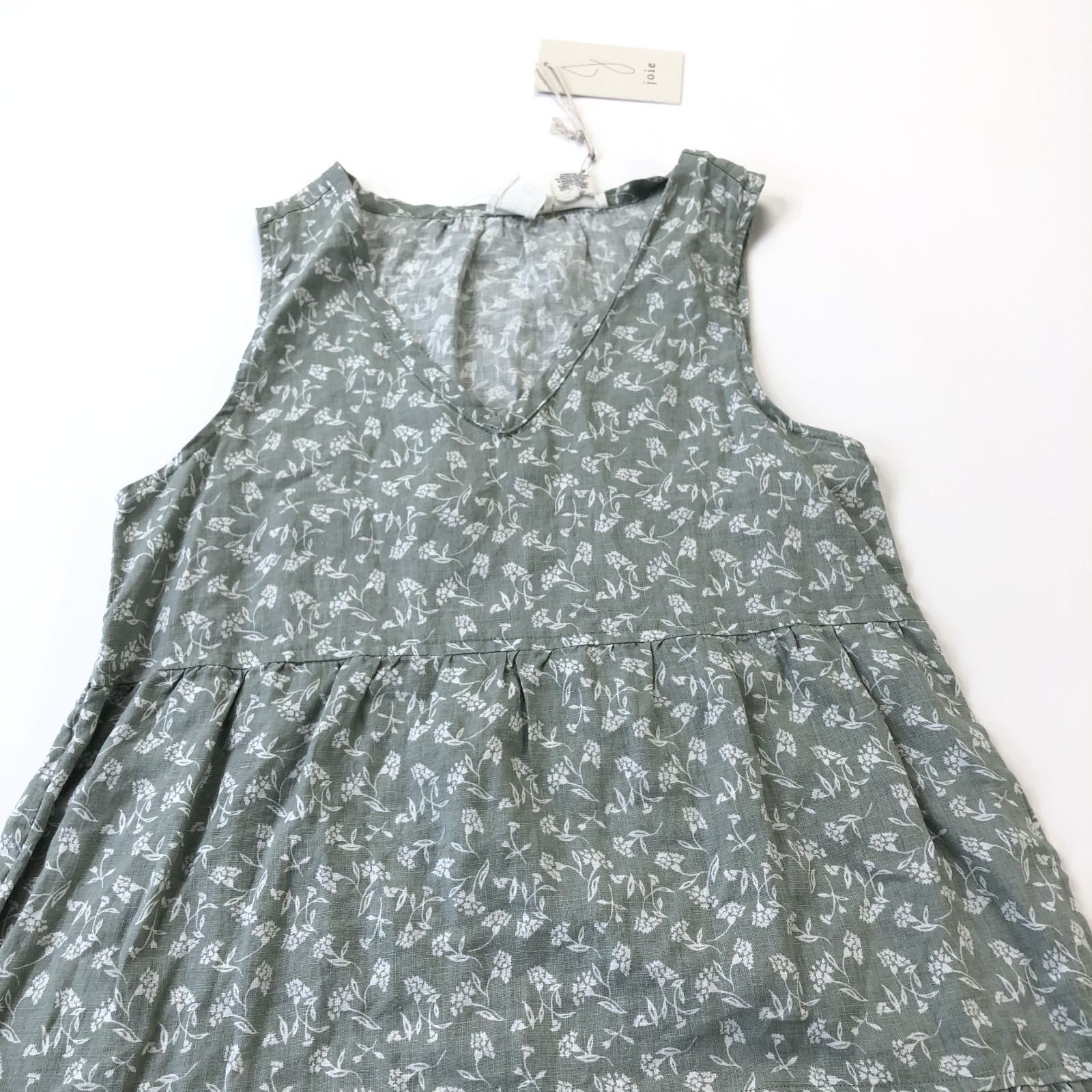 Joie NEW Small 100% Linen A-Line Above Knee Mini Dress Green White