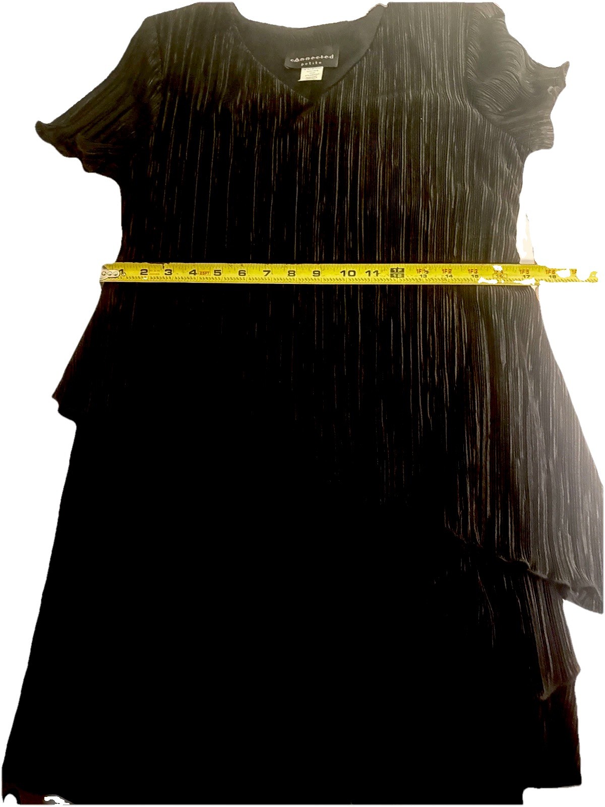 Vintage 90s Connected Apparel Plissé Tiered Dress Black 10P Modern Romance
