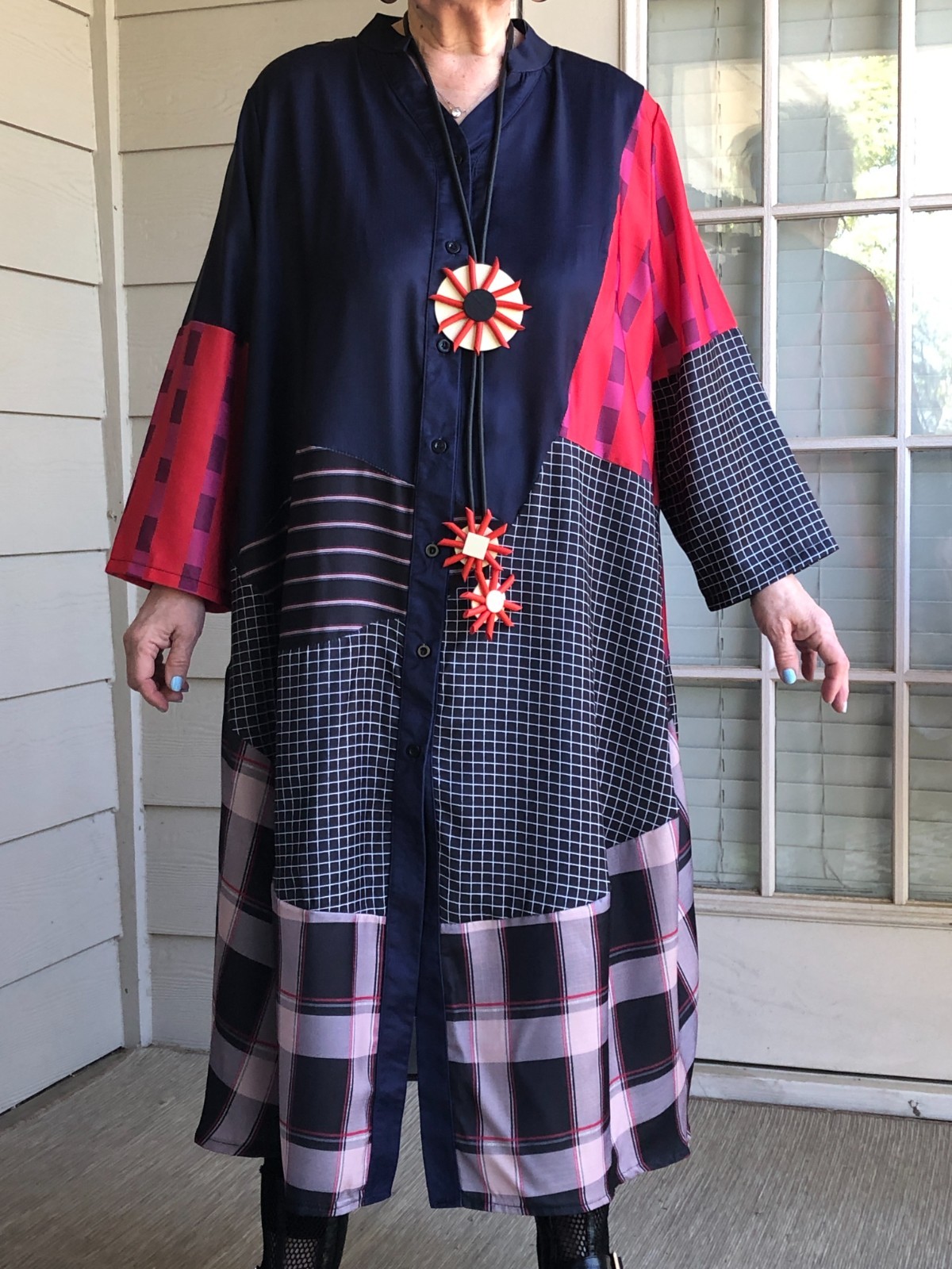 LAGENLOOK ARTSY BOHO BUBBLE PATCHWORK ASYMMETRIC PLAID DRESS DUSTER ONE SIZE