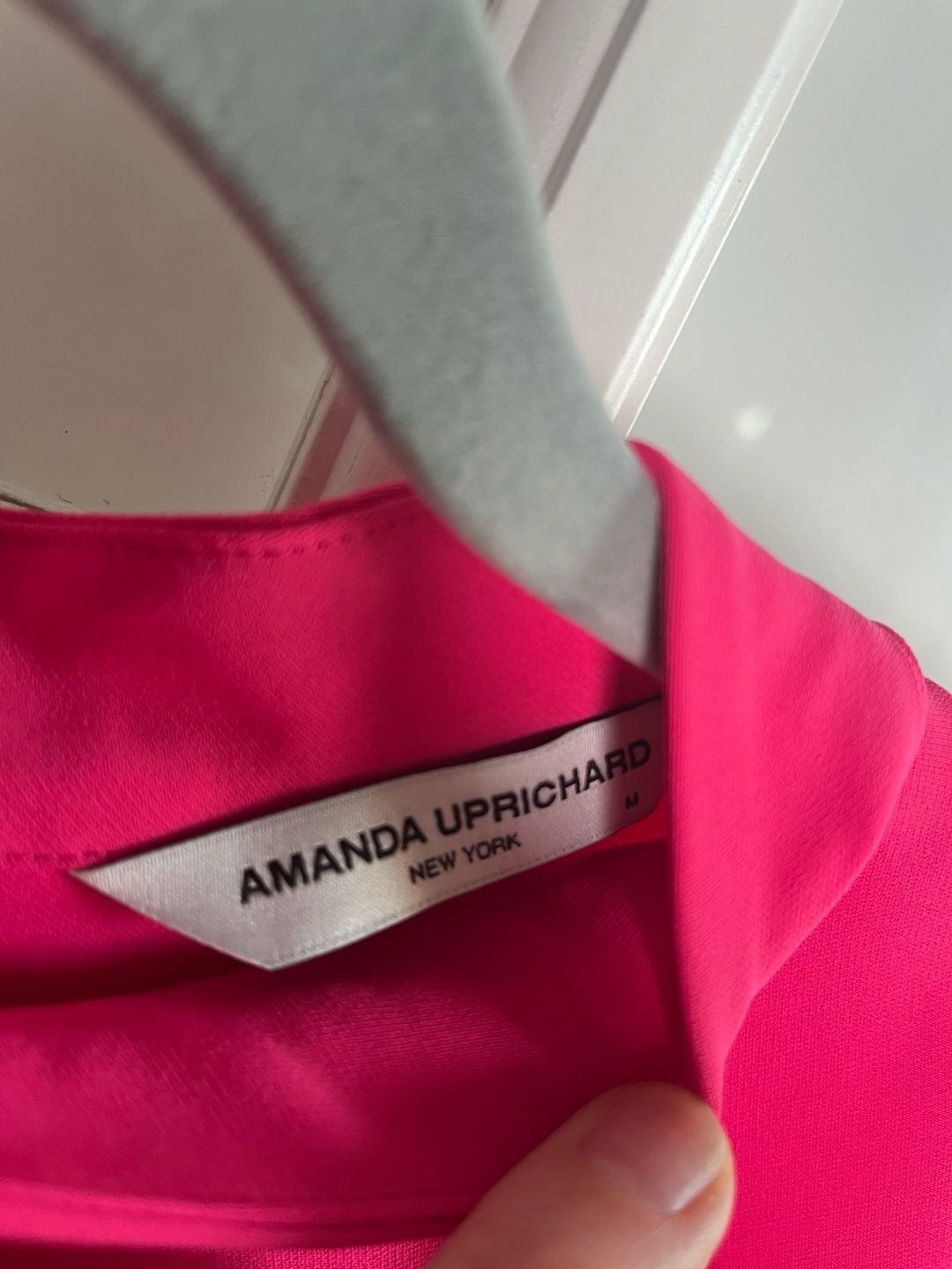 Amanda Uprichard High Neck Long Sleeve Ruffle Cuff Mini Dress in Hot Pink