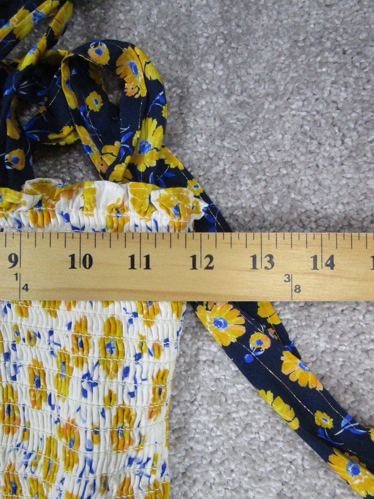 Shoshanna Dress Womens Large Yellow White Blue Floral Wrap Blouson Halter New