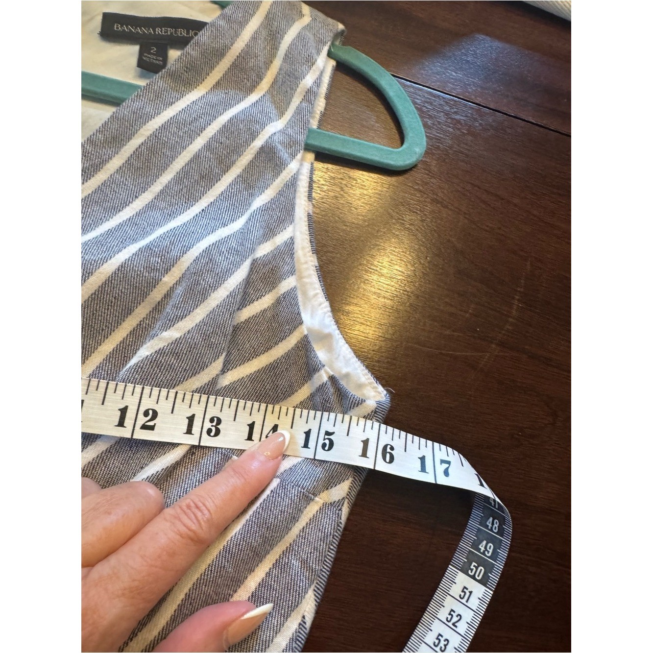 Banana Republic womens Gray & White Striped Classic Midi Wrap Dress linen blend