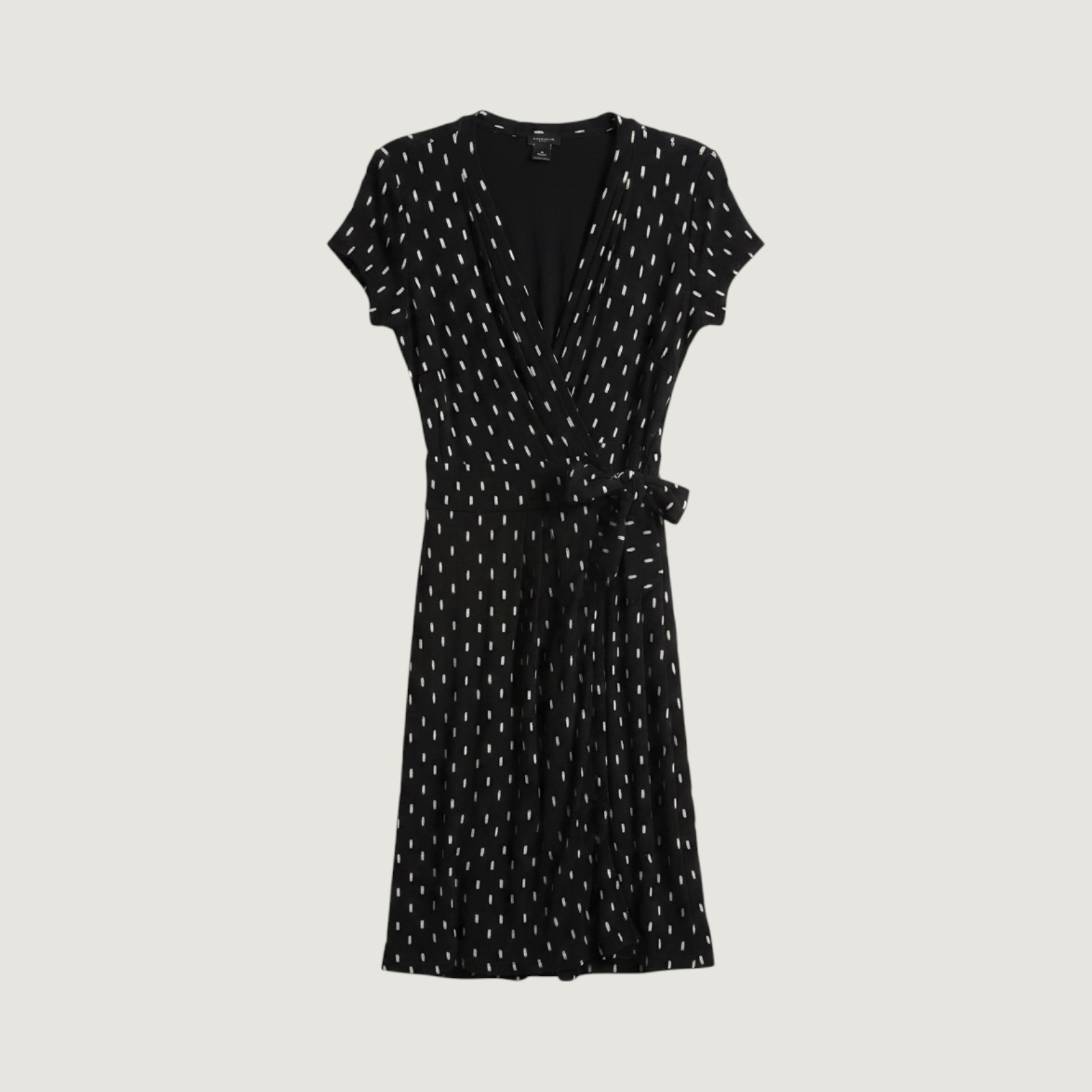 Ann Taylor Factory Black White Dash Print Faux Wrap Dress Short Sleeve Size 4
