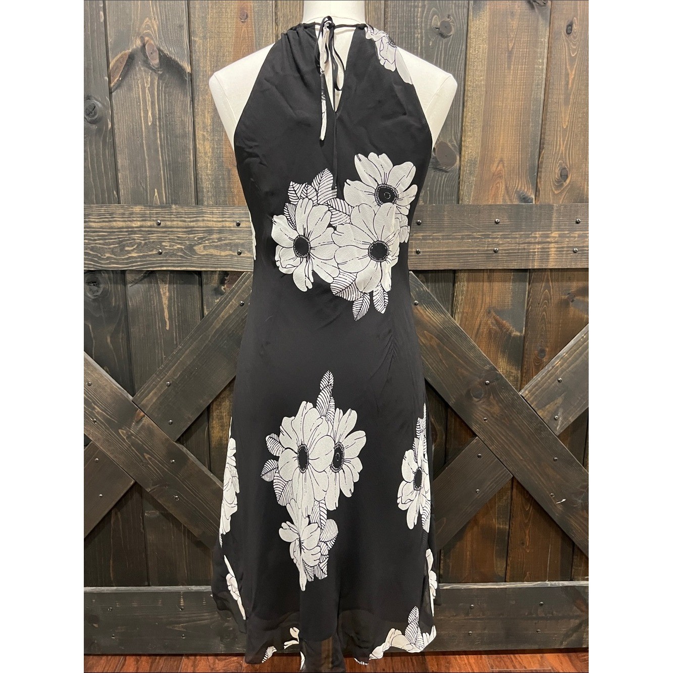 Ann Taylor Black Y2K Silk Halter Floral Midi Dress 8P NWT Classic Fairy Grunge