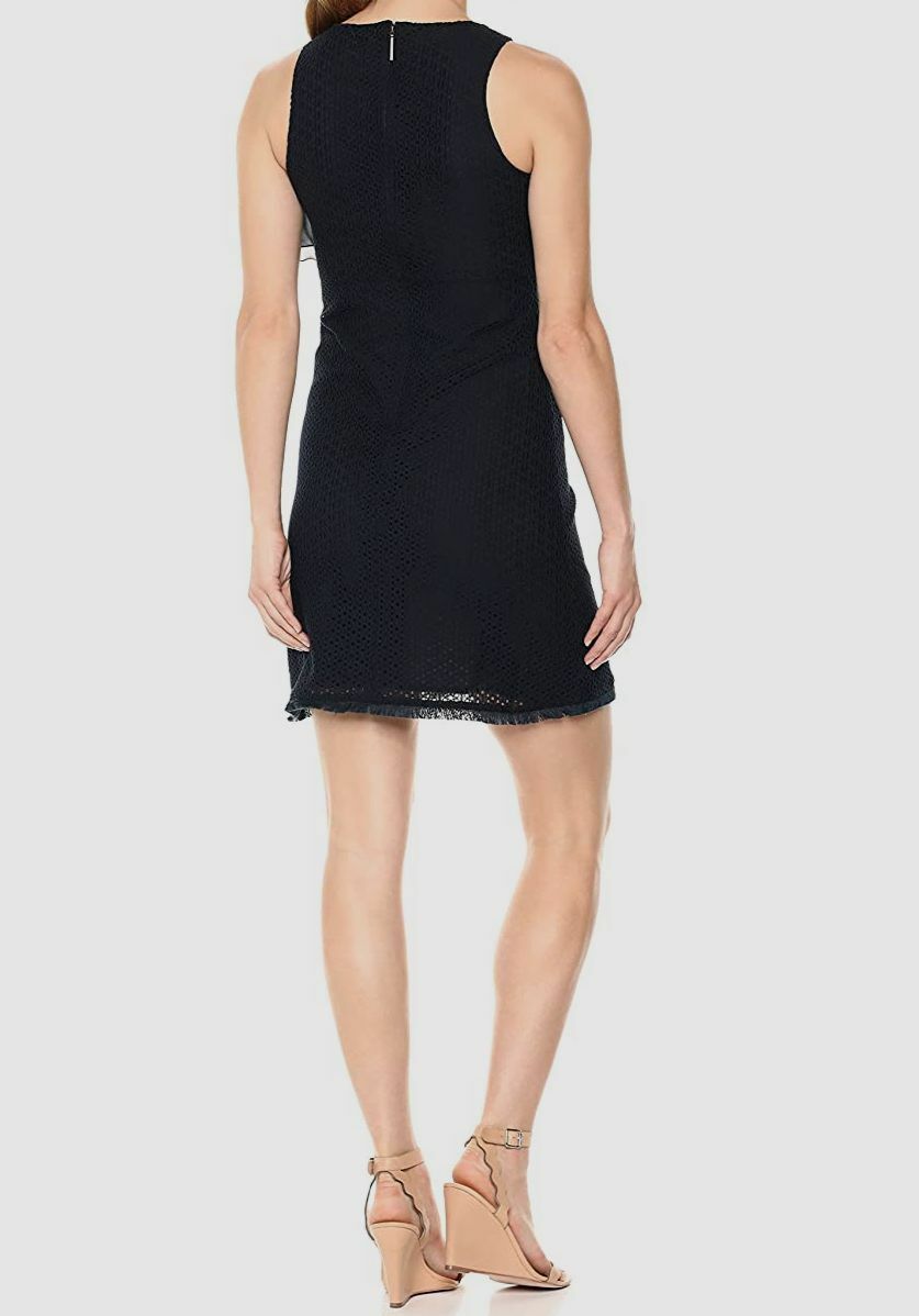 $185 Ellen Tracy Womens Blue Round-Neck Sleeveless Yoke Fit & Flare Dress Size 6