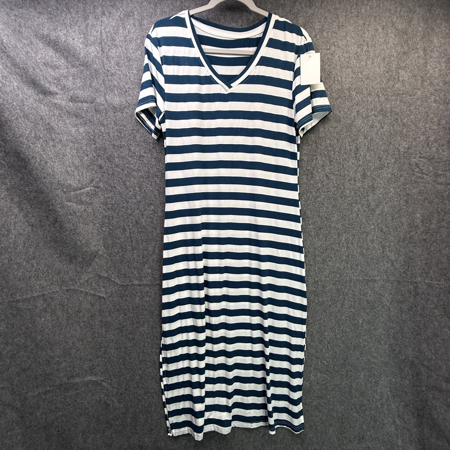 Women’s Striped V-Neck Midi Dress Size S Polyester Viscose