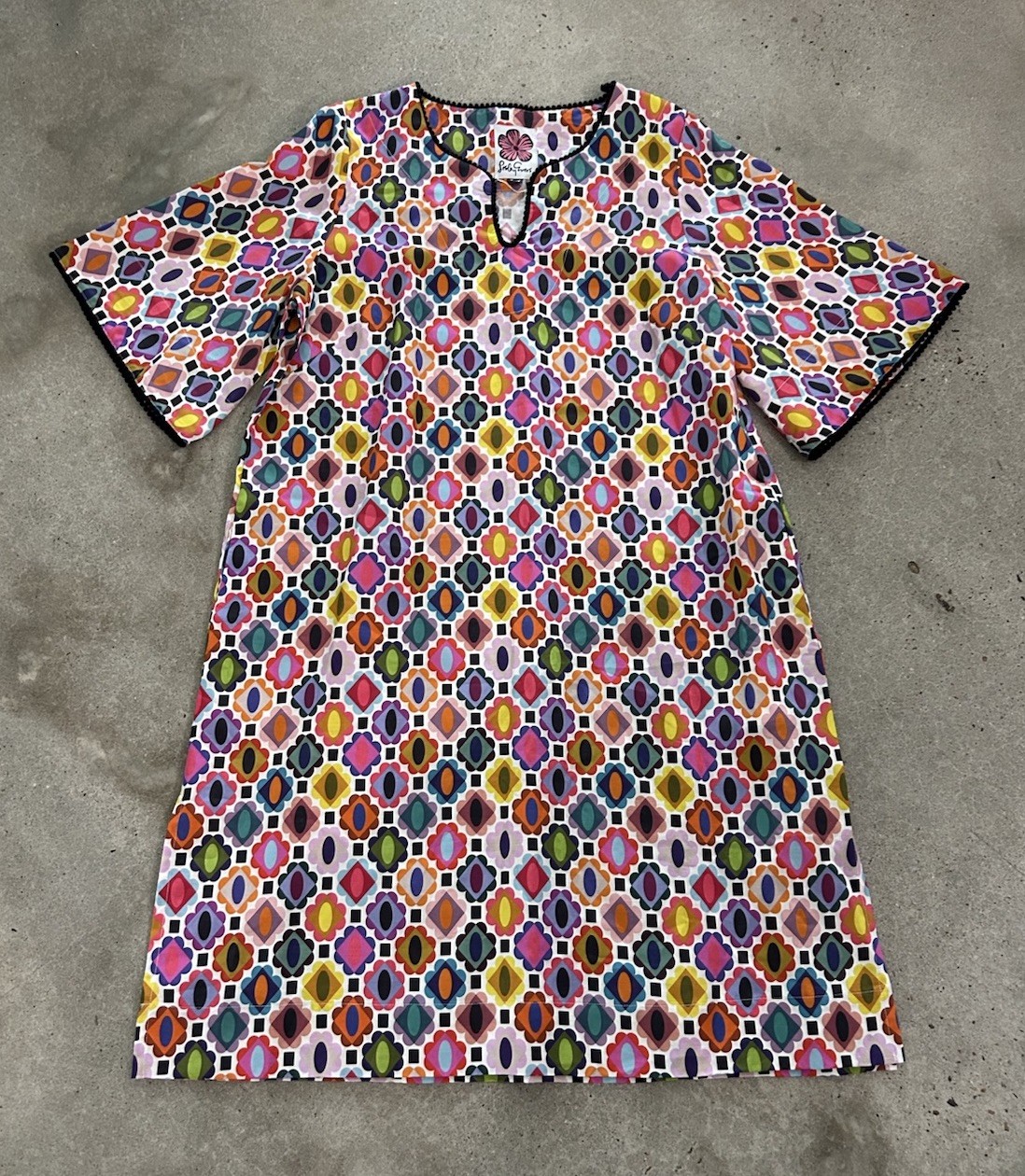 Lesley Evers Tegan Caftan Dress Gems Light 2X Vacation Cruise Mod *Flaw