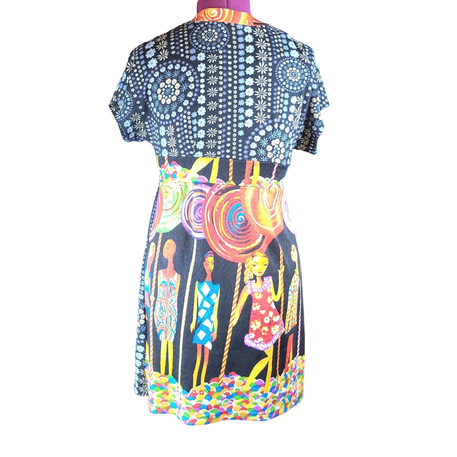 Forla Paris Graphic Print Dress Size Large Retro 100% Cotton Artsy Art To Wear