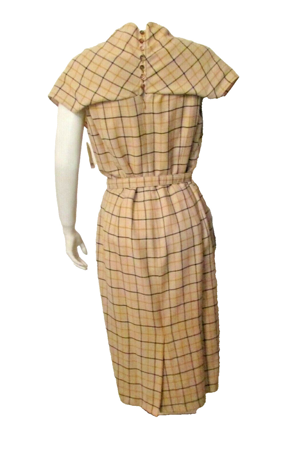 $2690 Carolina Herrera Italy Grey Plaid Attached Fringed Scarf Belted Dress 10