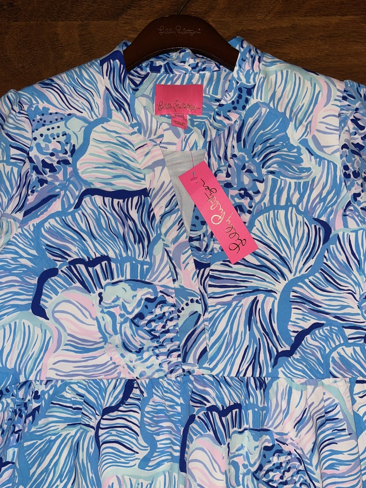 Lilly Pulitzer LARGE Blue Fishful Thinking WINONA SWING DRESS Lileeze Tiered NWT