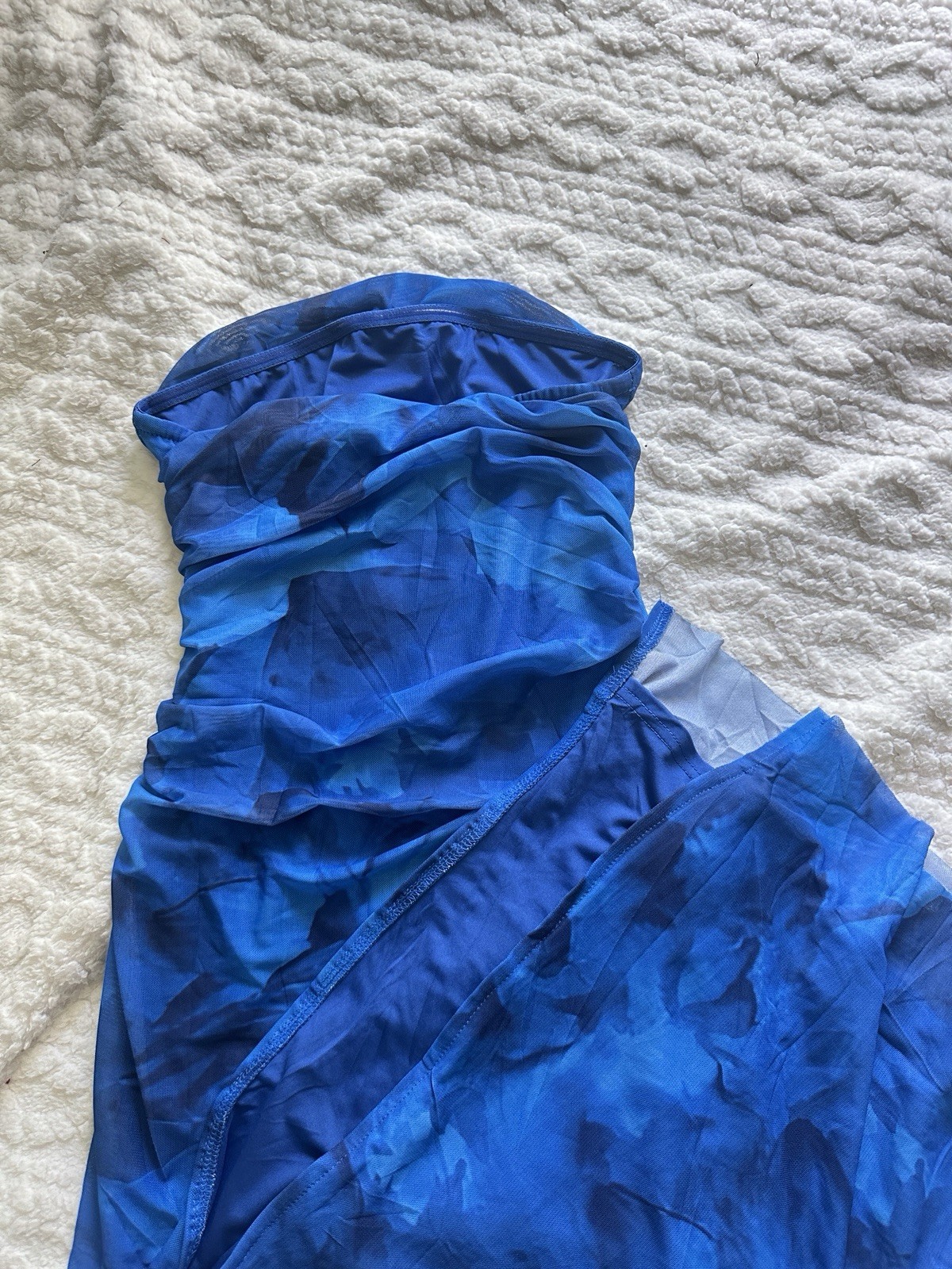 Women’s Summer blue Strapless Dresses Maxi Bodycon Floral Beach slit dress