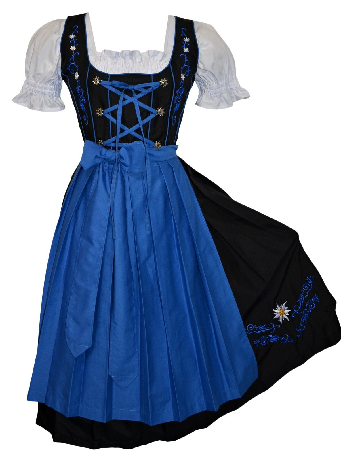 German Dirndl Dress XS S M L XL 2XL Long Blue Oktoberfest Waitress EMBROIDERY