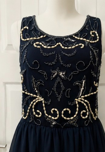 Blue Vanilla Beaded Embellished Keyhole Back Mini Dress Party Evening UK L BNWT