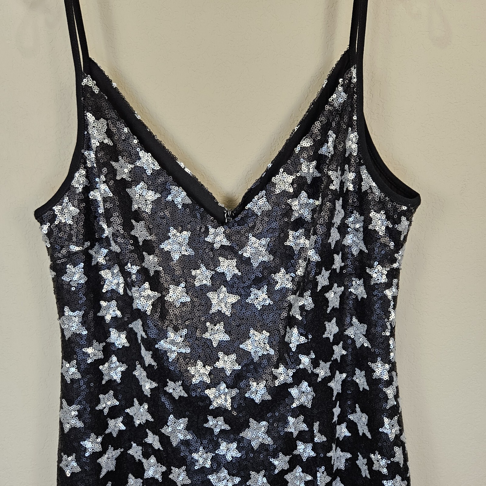 Black Halo Amorie Sequin Dress 12 Starry Night Party Mini Cocktail Black Silver