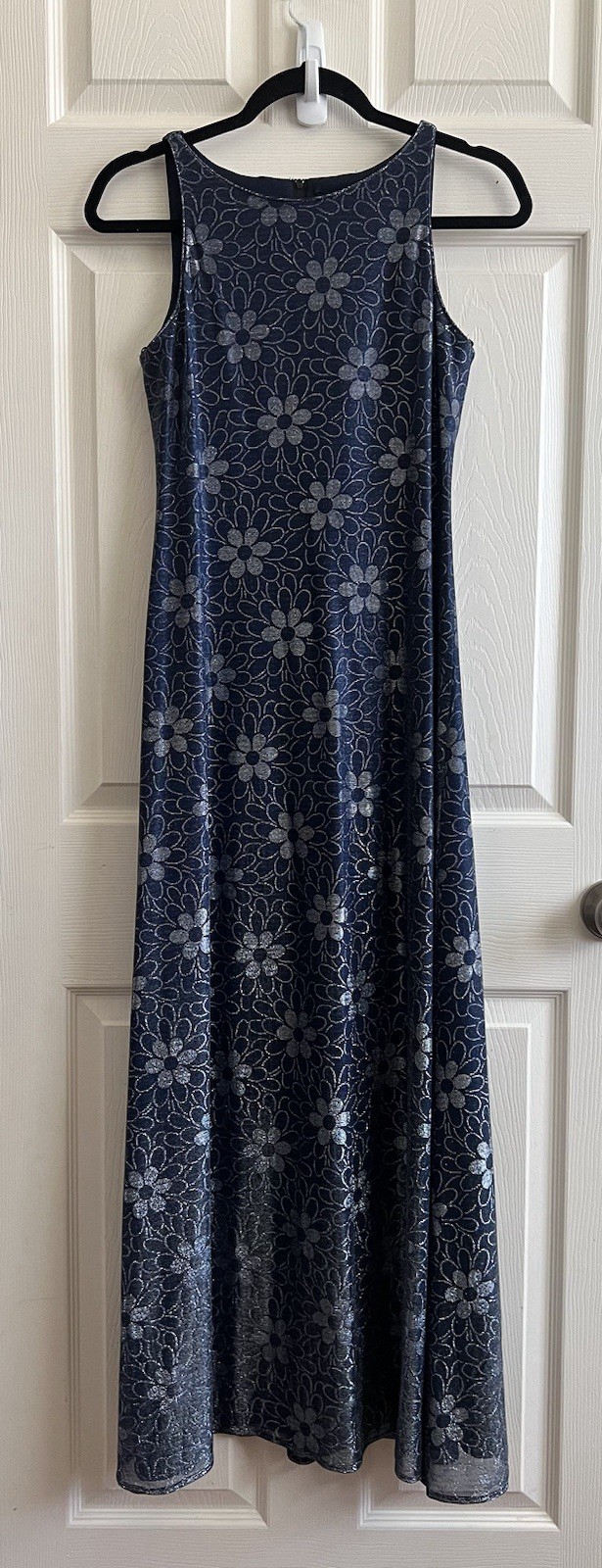 NIGHT WAY Vintage Y2K 90s Navy Floral Shimmer Hologram Sleeveless Maxi Dress 4