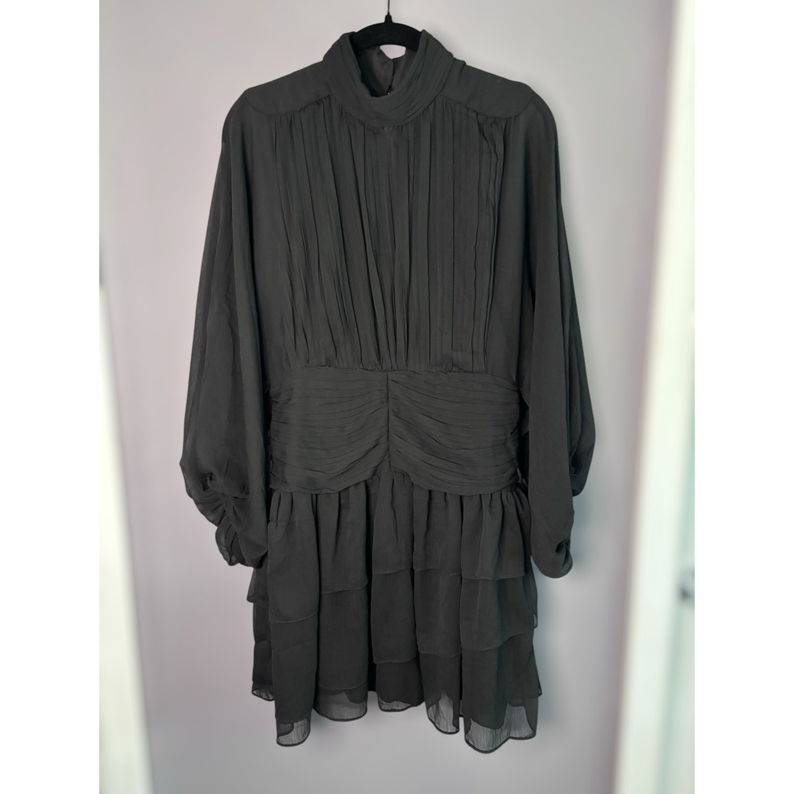 Express Black Balloon Sleeve High Neck Open Back Dress 8