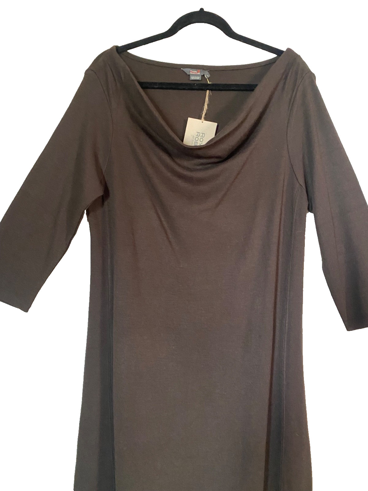 ROYAL ROBBINS Sweater Dress Winter Wool Blend Dk Brown Thermal Draped Neck L NWT