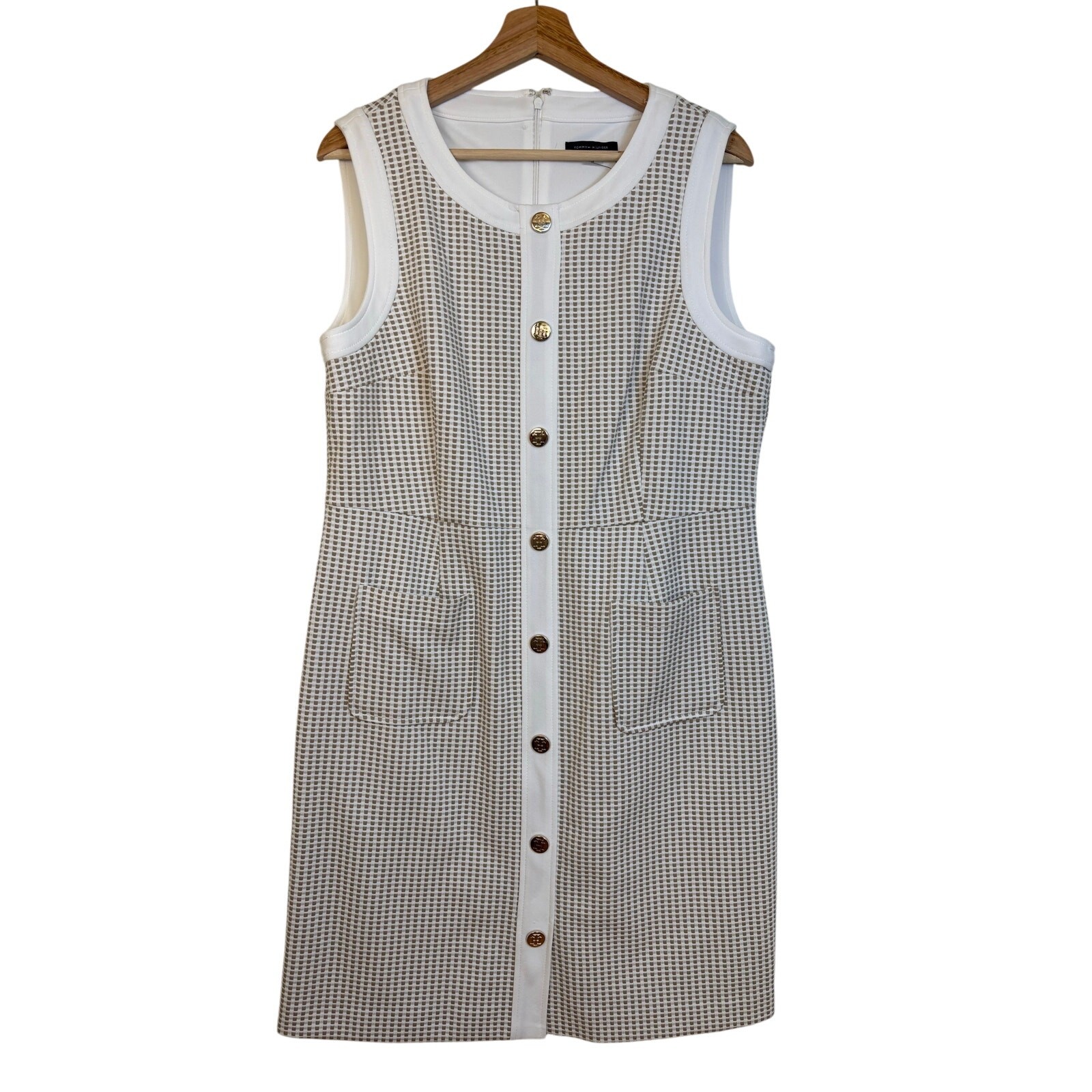 Tommy Hilfiger Faux Button Front Sheath Dress 14 Waffle Knit Office Minimal NWT