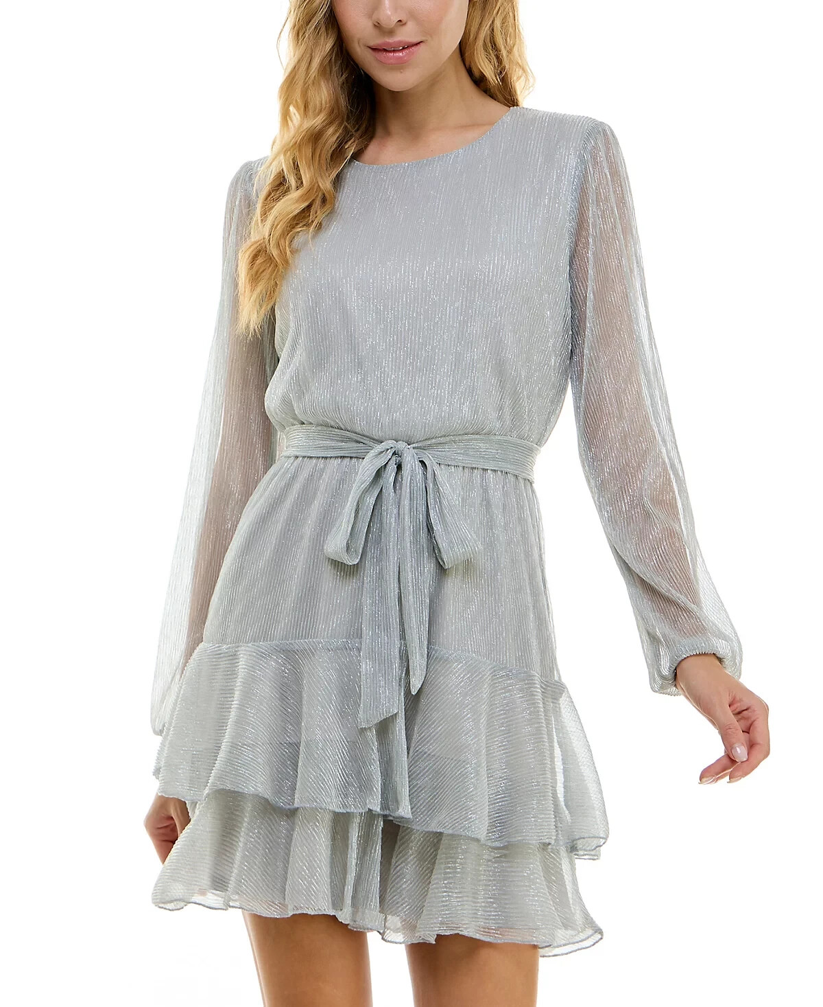 $59 City Studios Juniors Metallic Ruffled Fit Silver XL