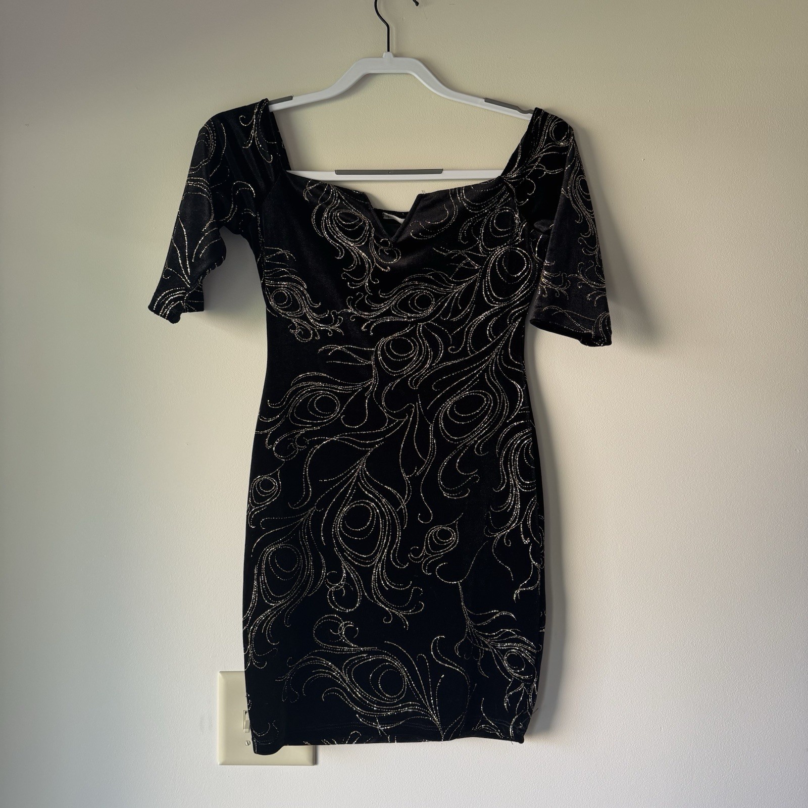 Philosophy of Peak P.O.P. Black Velvet Gold Glitter Bodycon Dress Medium