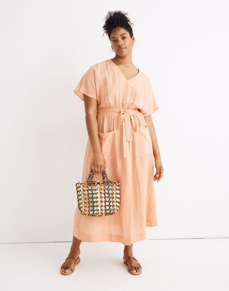 Madewell Linen Blend Dolman Sleeve Tie Waist Utility Midi Dress Tulip Size 4