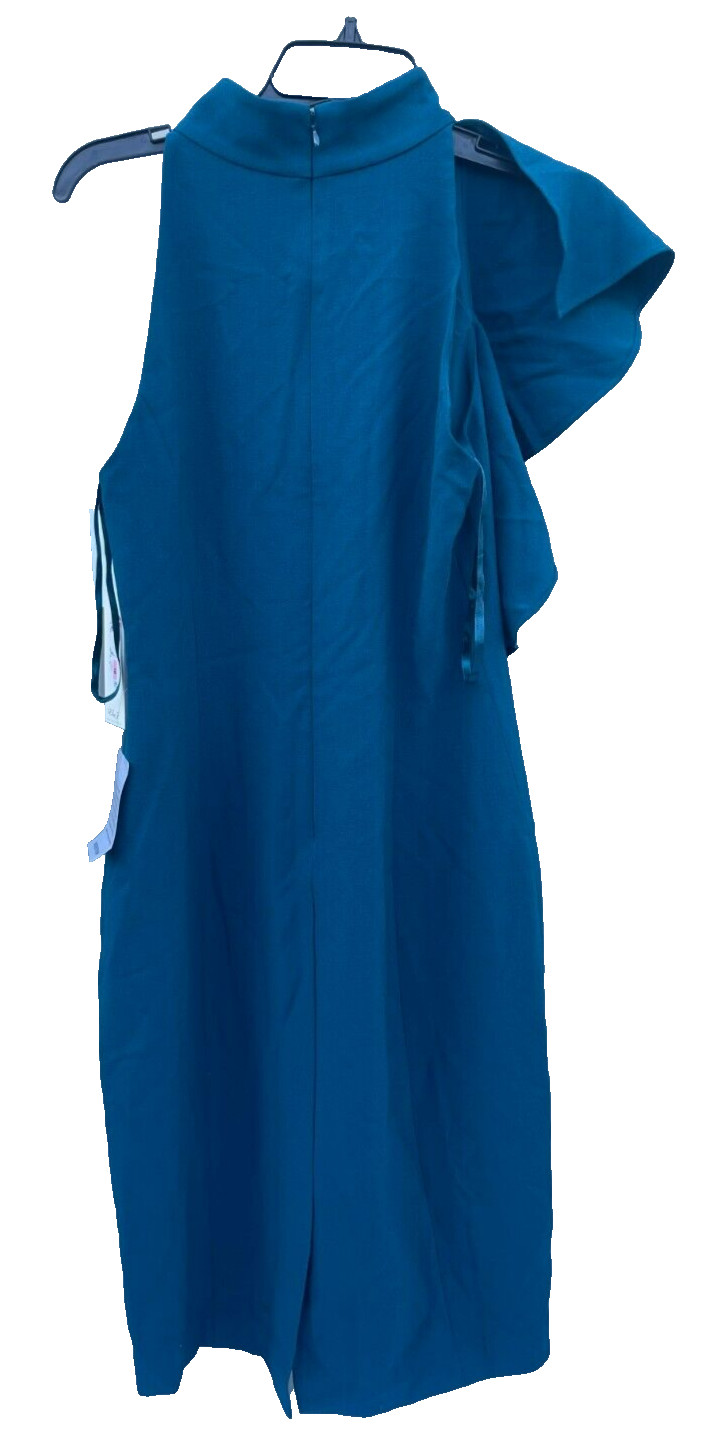 Eliza J Bodycon Shift Style Blue Halter Sleeveless Dress w/ Ruffle Detail Sz:10