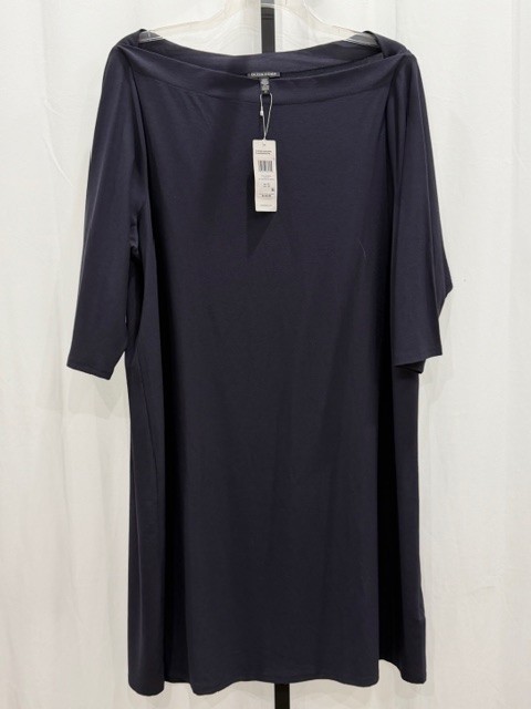 NWT! EILEEN FISHER $248 2X Navy Stretch Crepe Dress Mach Wash 4 Season Mfg USA