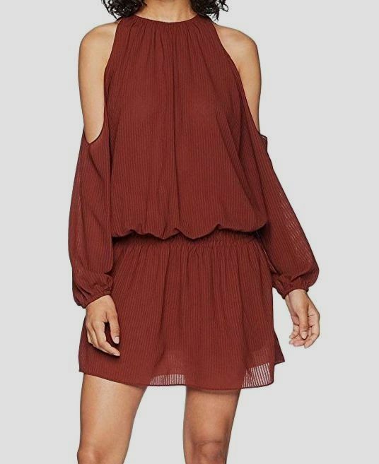 $120 Bishop + Young Women’s Brown Cold Shoulder Lined Blouson Minidress Size XS