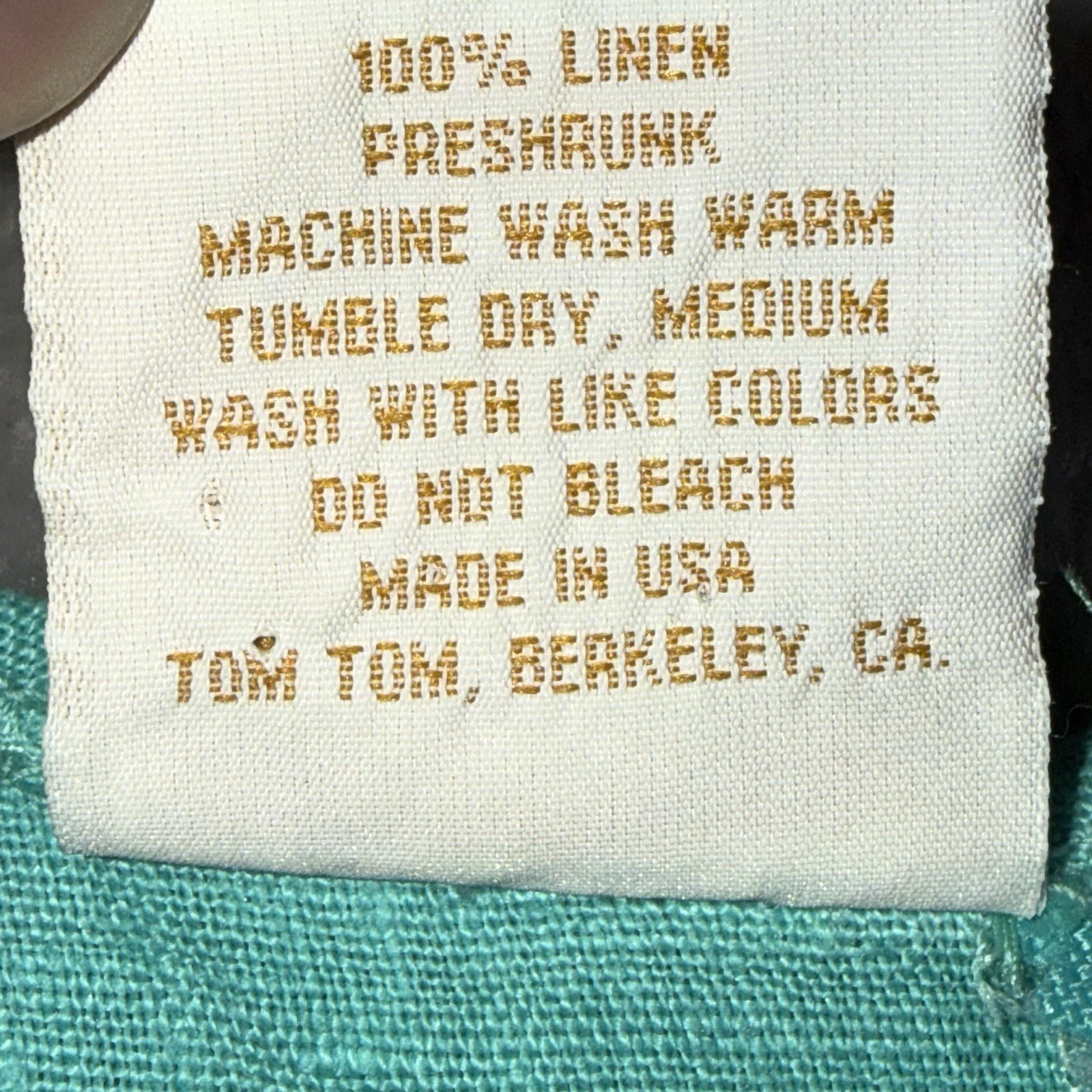 Tom Tom Maxi Dress Womens Large Aqua Linen Made In USA Vintage Boho Classic Chic