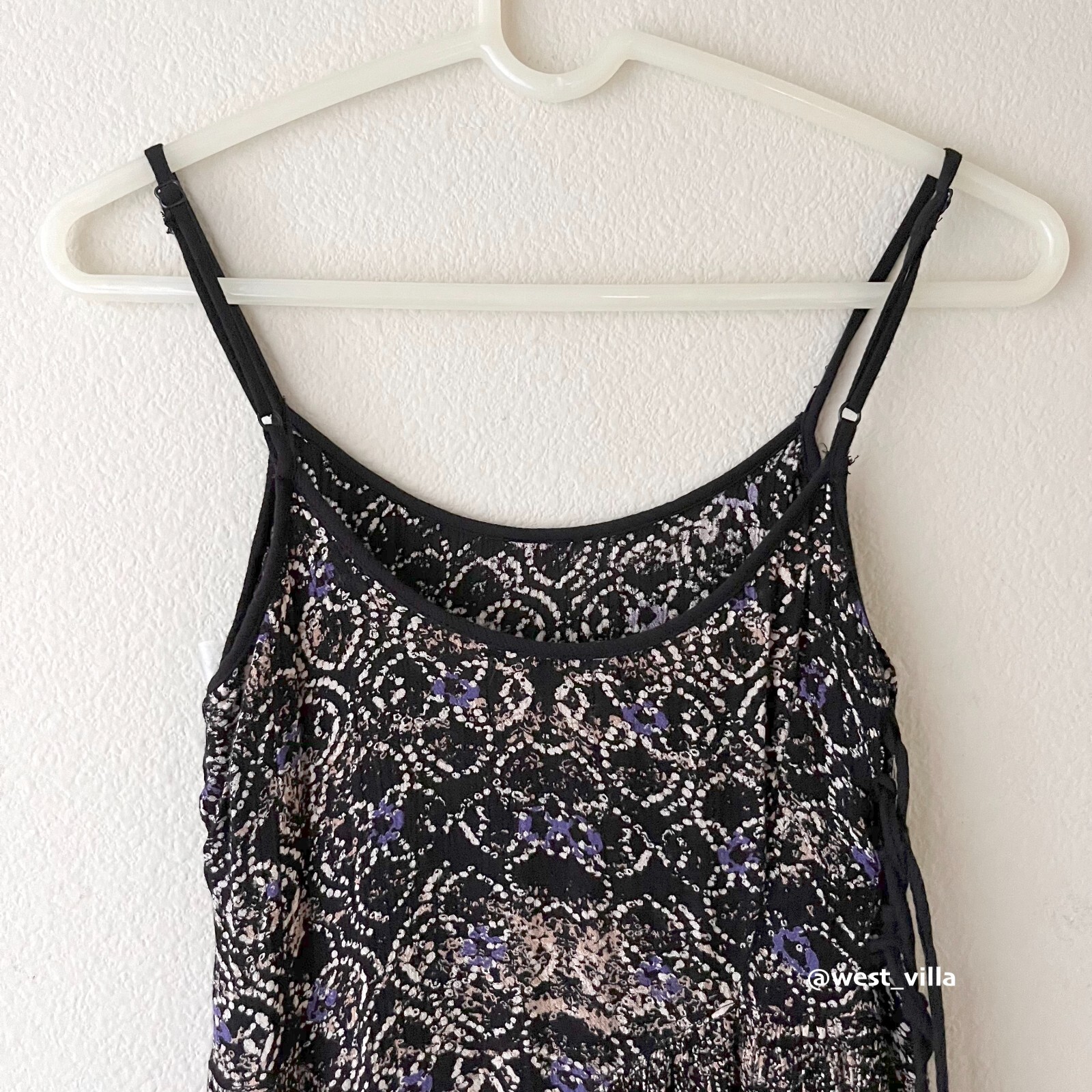Spaghetti Strap Lace-Up Mini Summer Boho Dress Cover Up Forever XXI Black Small