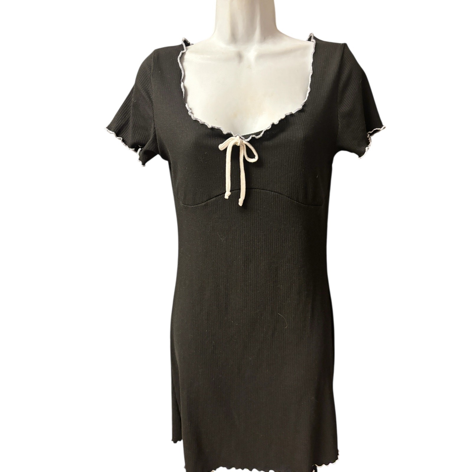 Velvet Torch Women’s Short Sleeve Rib Minidress In Black Size Large