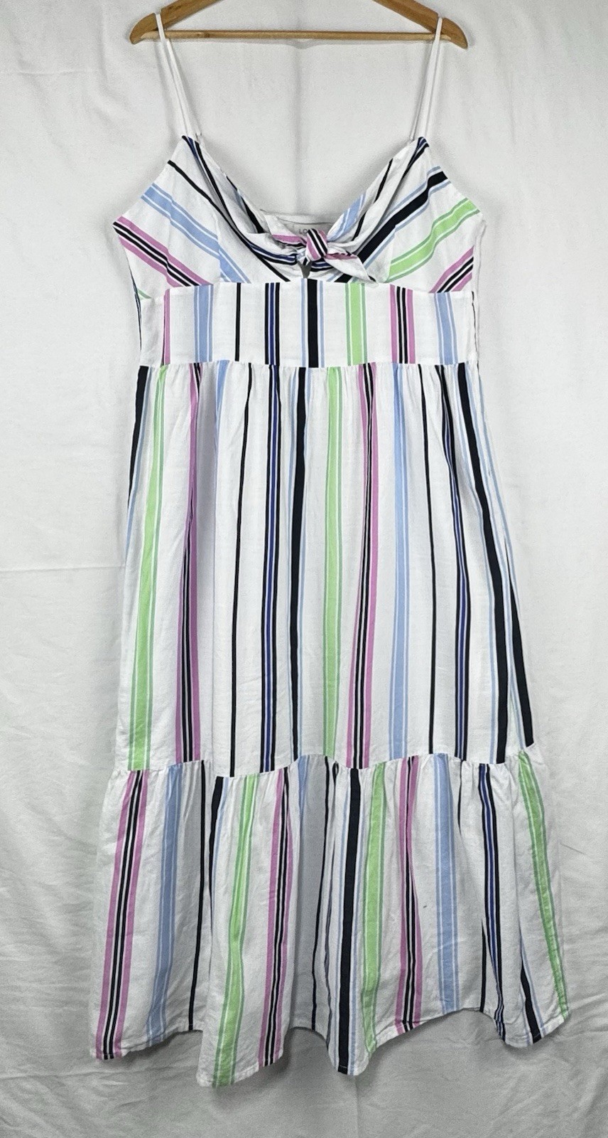 LOFT White Blue Striped Sweetheart Spaghetti Strap Lined Midi Summer Sundress 16