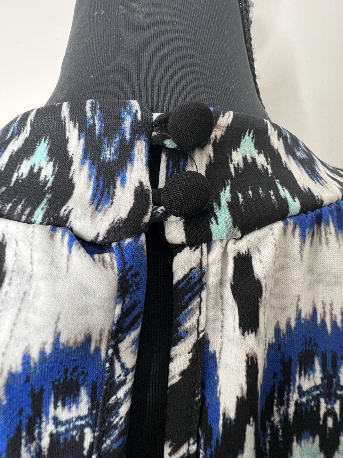 New Directions Ikat Belk Blue Green Ikat Halter Dress Beaded Collar Small Belk