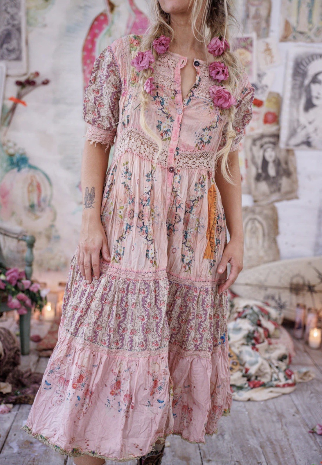 Magnolia Pearl Christiane Dress ALTERED to fit loosely S/XS gently worn
