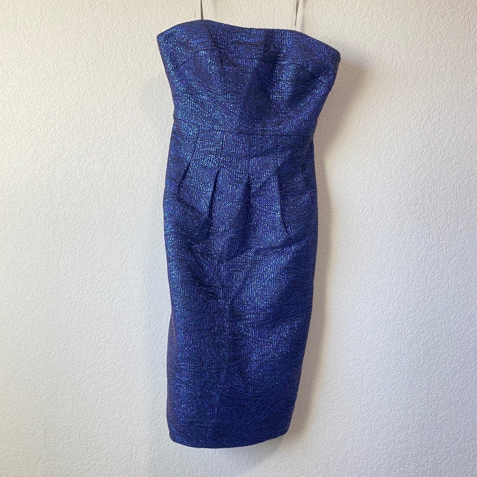 Lela Rose Women’s Lapis Metallic Tweed Strapless Dress Sz 4 Blue Purple