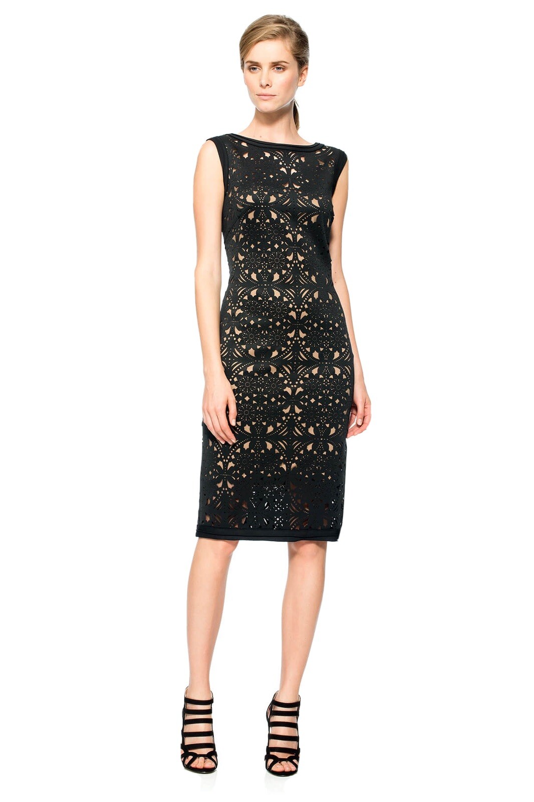 $348 Tadashi Shoji Laser Cut Neoprene Black & Nude XL Worn Once