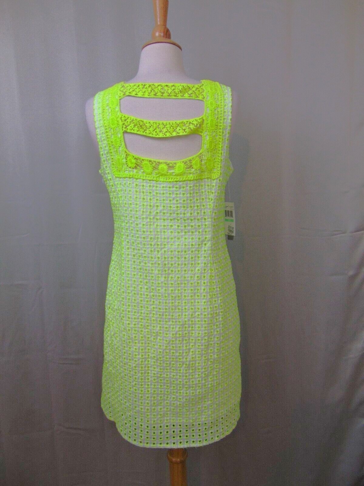 Spense Petite Crochet Ladder Back Embroidered Eyelet Dress 8P Bright Yellow