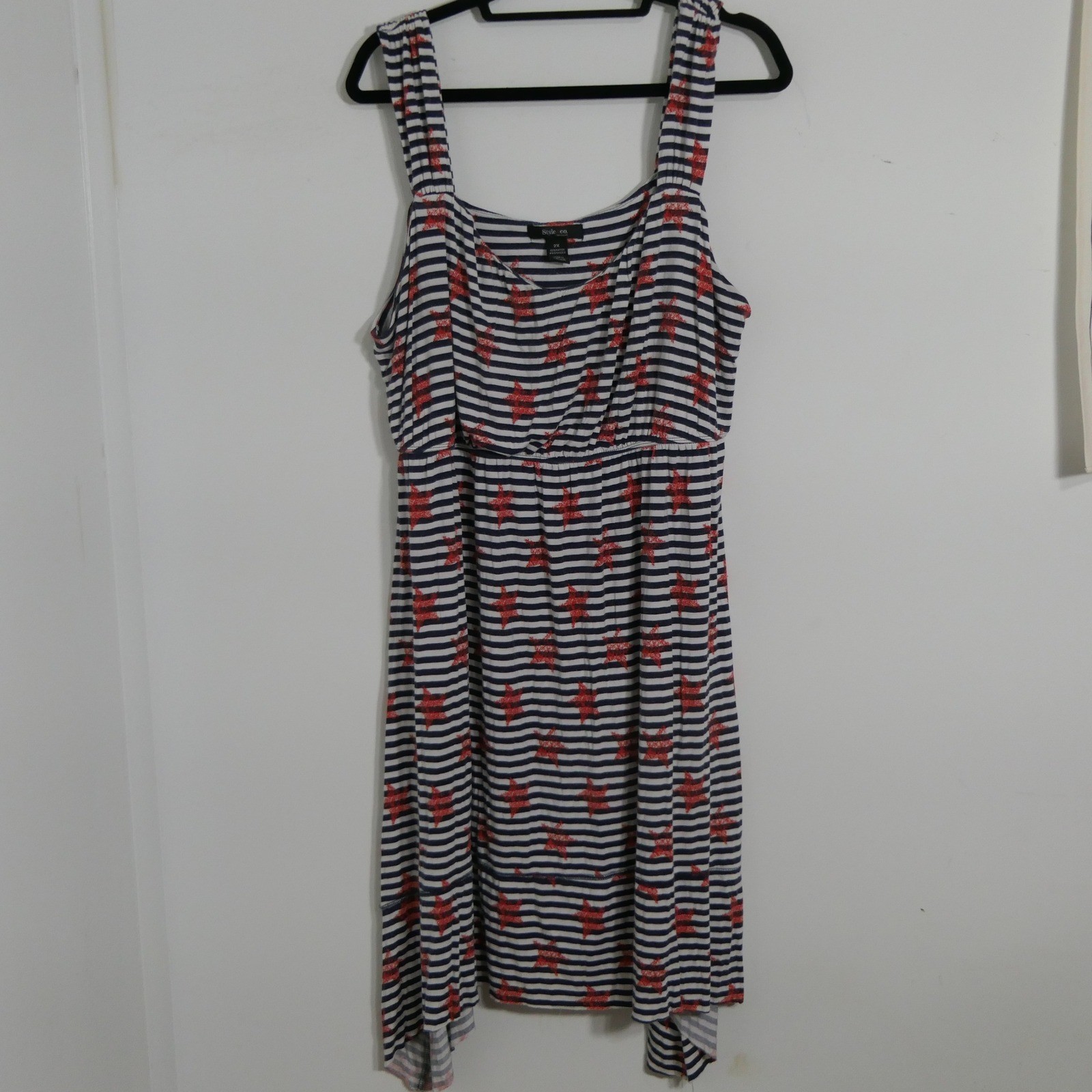 Style & Co Women Tank Dress 2X Blue White Striped Red Stars Americana Patriotic