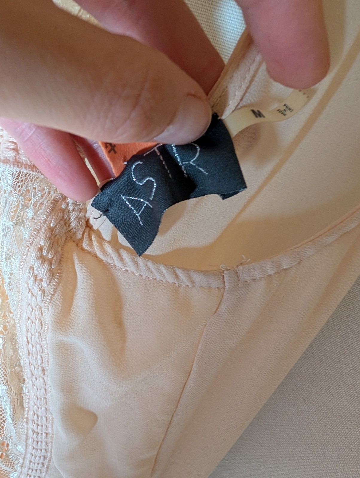 ASTR Light Pink Lace Semi Sheer Maxi slip Dress Side Slits Sz M