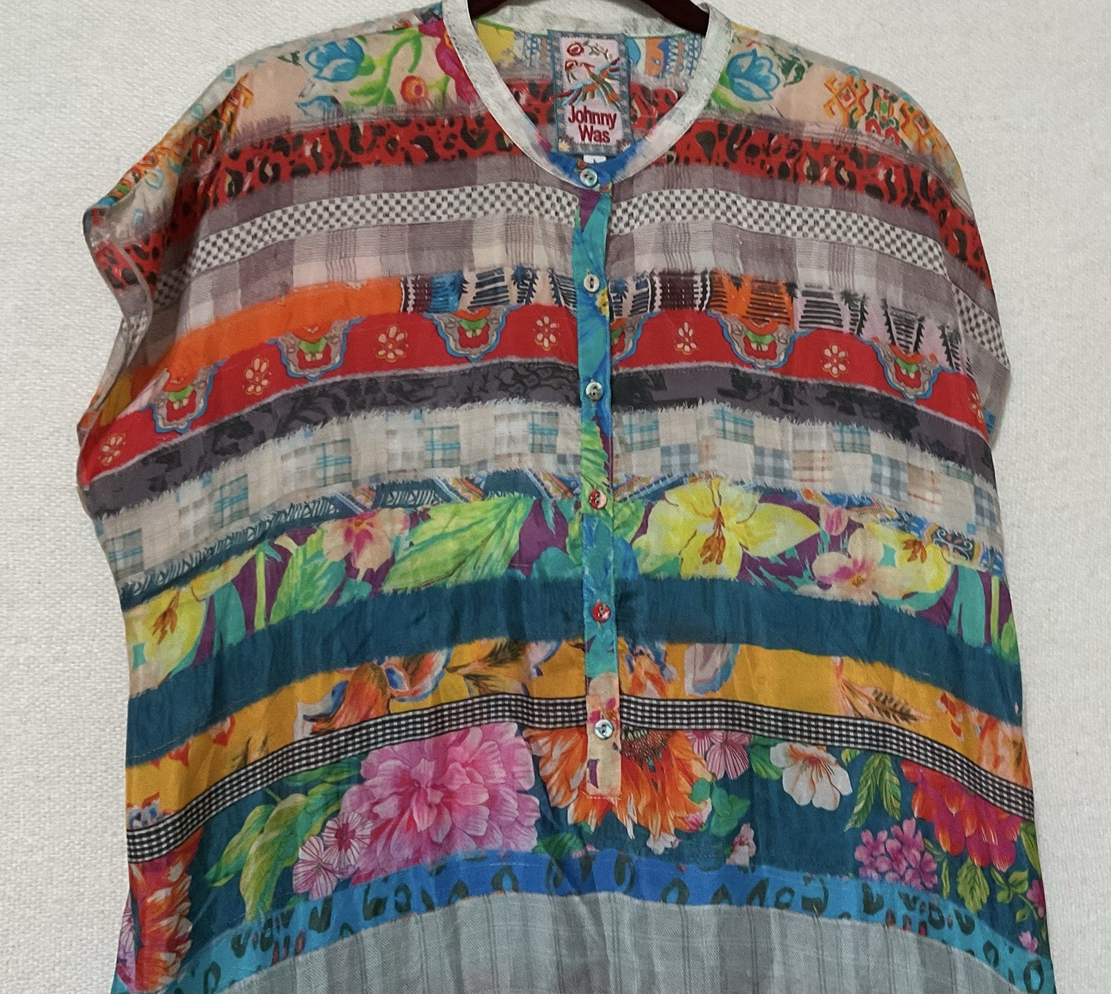 JOHNNY WAS Friendship Imogene Dress Silk Shortened Maxi Tiered Floral Size L