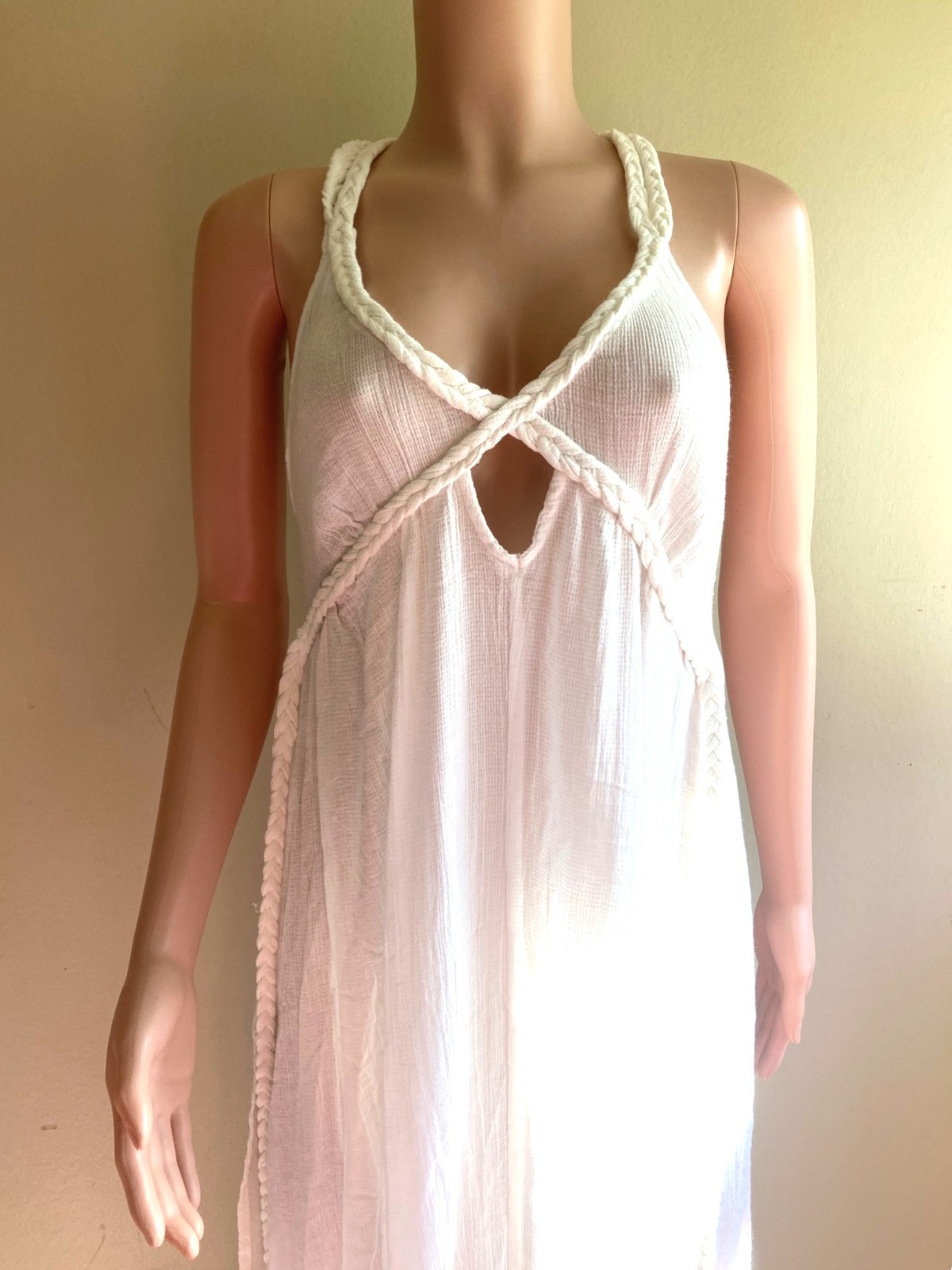 ASOS White L XL Goddess Maxi Dress White Cotton Straps Bra Top Low Tie Back